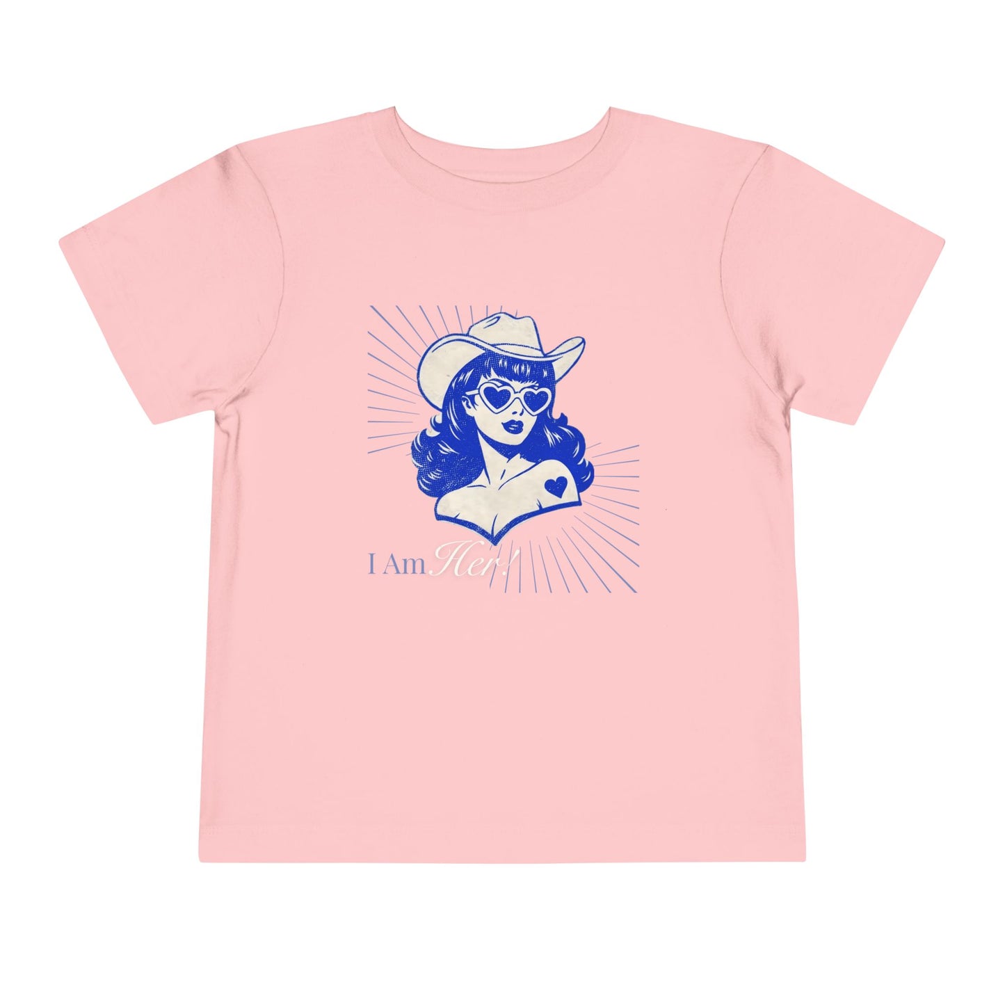 Toddler Tee — Retro Cowgirl Graphic “I Am Her” Pink Short Sleeve T-Shirt