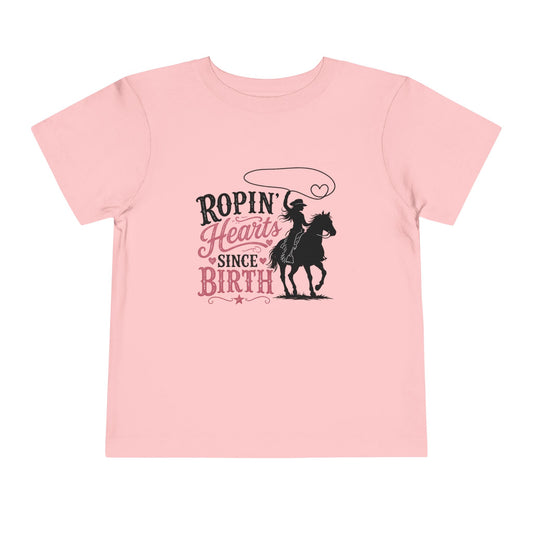 Toddler Tee — "Ropin' Hearts Since Birth" Cowboy Horse Graphic T-Shirt