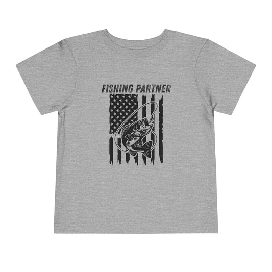 Toddler Tee — "Fishing Partner" American Flag Bass Graphic T-Shirt